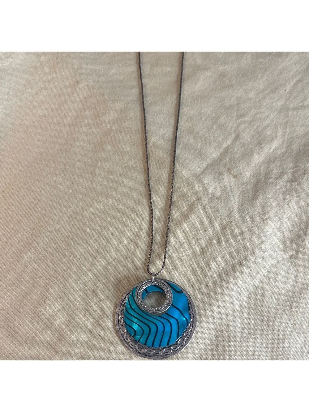 Vintage Enamel Silver and Blue Pendant